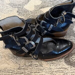 Freebird Black Croc-Embossed Lace Up Boots